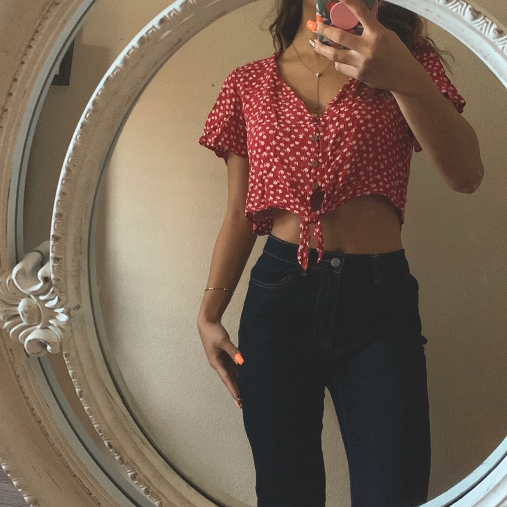 Floral Red Cropped Blouse